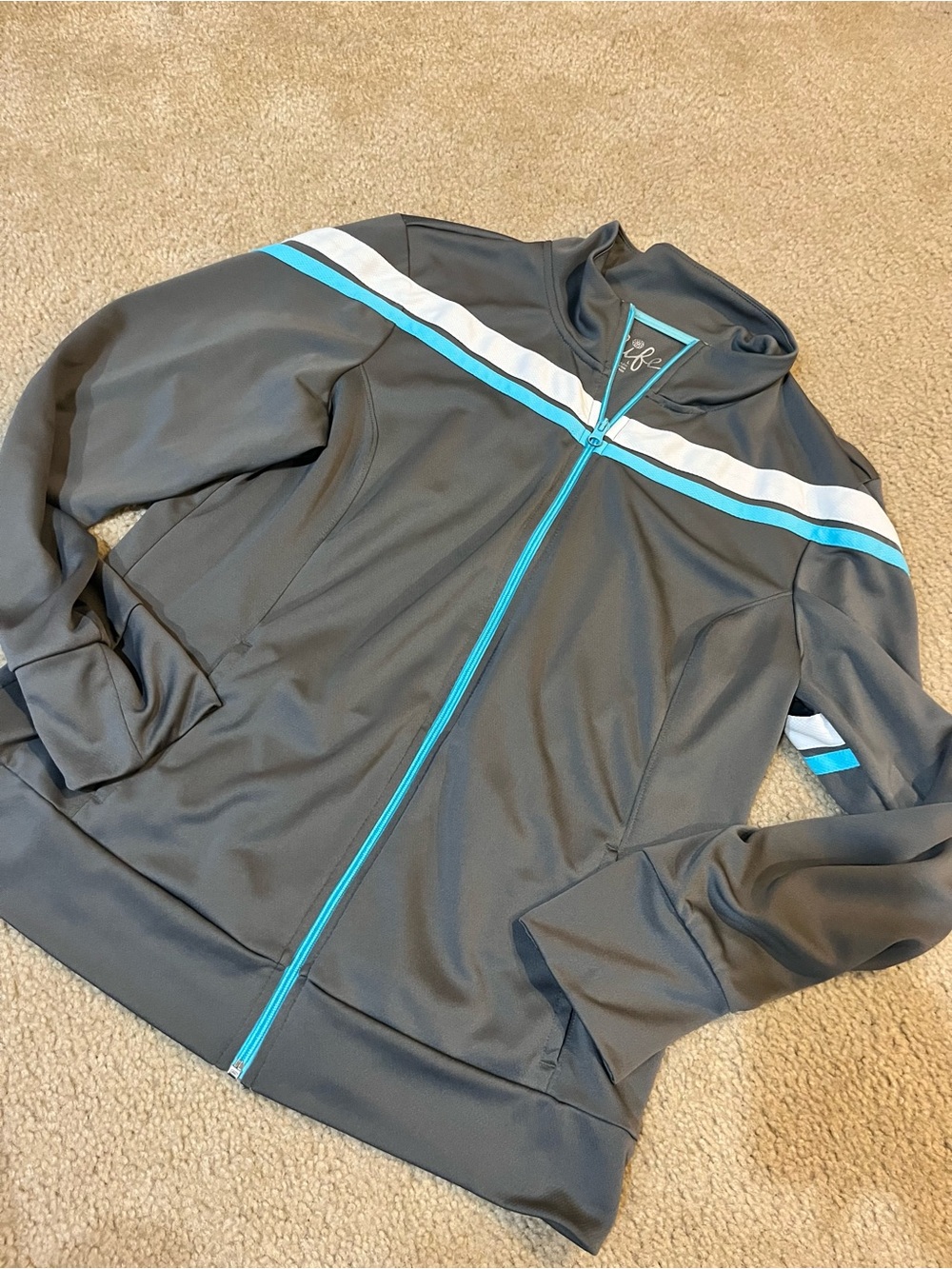 made for life Gray athletic Jacket with Aqua and White Stripes large